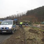 Bagr se svezl z návěsu a skončil v zahradnictví