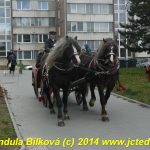 Ponocný s trubači v kočáře projíždí na Štědrý den Pískem
