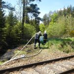Hořící tráva u tratě ohrozila i les. Požár se rozšířil
