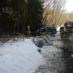 Auto skončilo mezi stromy