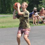 Mladí basketbalisté pilují střelbu na plaveckém stadionu