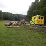 Řidička narazila do hranice dřeva a převrátila auto