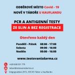 Nové odběrové místo Covid – 19 v Táboře a ve Strakonicích