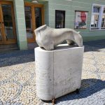 Obyvatelé Tábora diskutují o torzu psa u Divadla Oskara Nedbala