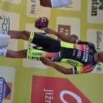 Adam Ťoupalík v první etapě silničního závodu Okolo jižních Čech na stupních vítězů