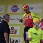 Adam Ťoupalík v první etapě silničního závodu Okolo jižních Čech na stupních vítězů