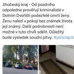 Kriminalisté vyšetřují podezřelé úmrtí ženy v Dolním Dvořišti