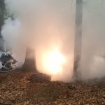 Zfetovaný řidič zapadl s Porsche v lese na Jindřichohradecku. Auto pohltily plameny