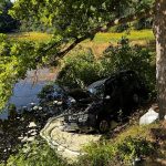 U Turovce skončilo auto v rybníce. Hasiči zachraňovali řidičku i psa