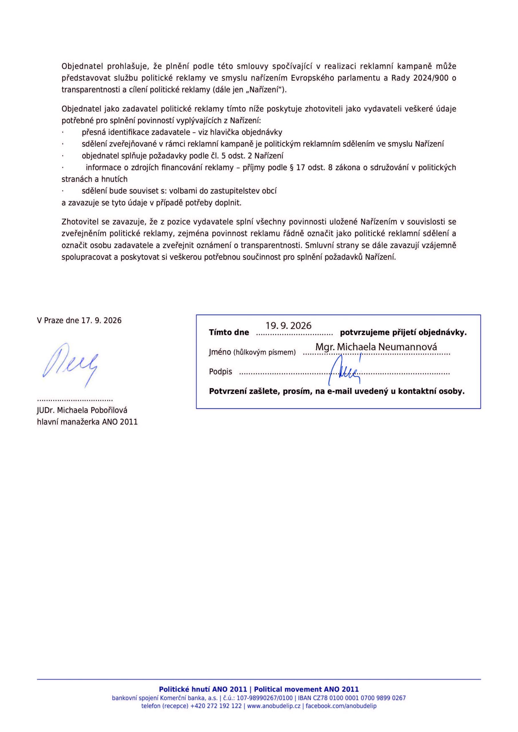 Oznámení zadavatelů politické reklamy v Jihočeských týdenících pro volby 2026 ANO 2011 Čapek 39 - Jižní Čechy Teď!