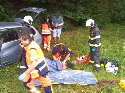 Při vážné nehodě u Hněvkova transportoval vrtulník ženu s vážným zraněním hlavy