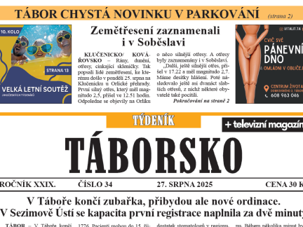 O čem píše čerstvý Týdeník Táborsko?