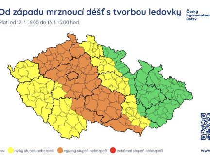 Meteorologové vydali varování před ledovkou. Tvořit se může už v pondělí odpoledne