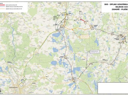 V pondělí začne u Kardašovy Řečice úplná uzavírka silnice I/23
