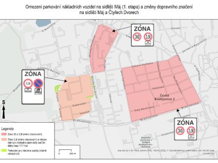 První etapa regulace dopravy na budějovickém Máji se týká nákladních vozidel