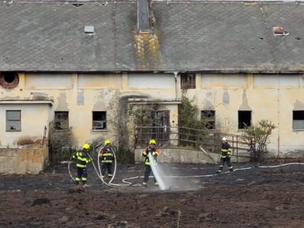 U Přešťovic hořela tráva a nálety. Požár ohrožoval zemědělské objekty