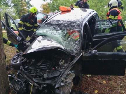 Vážná nehoda u Břehova. Zraněnou osobu vyprošťovali hasiči
