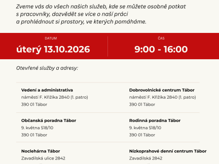 Charita Tábor zve v úterý na Den otevřených dveří